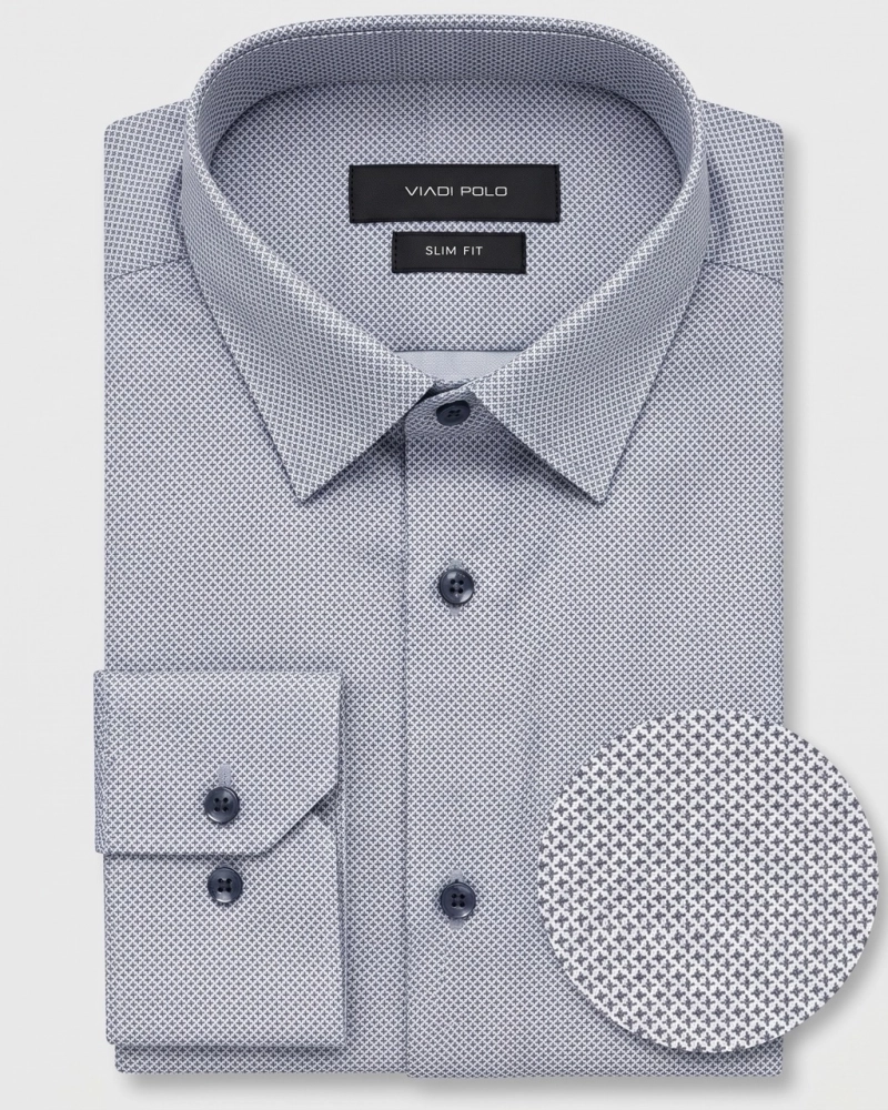 Koszula Męska Elegancka Szara we Wzorki Slim Fit Viadi Polo