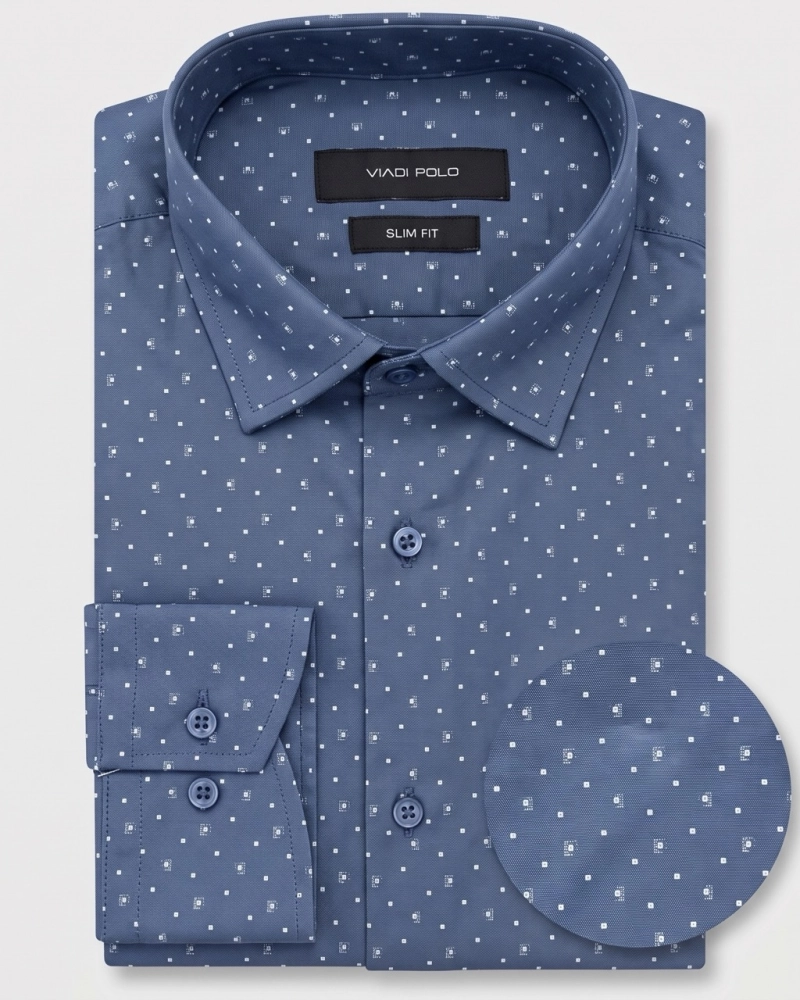 Koszula Męska Elegancka Granatowa we Wzorki Slim Fit Viadi Polo