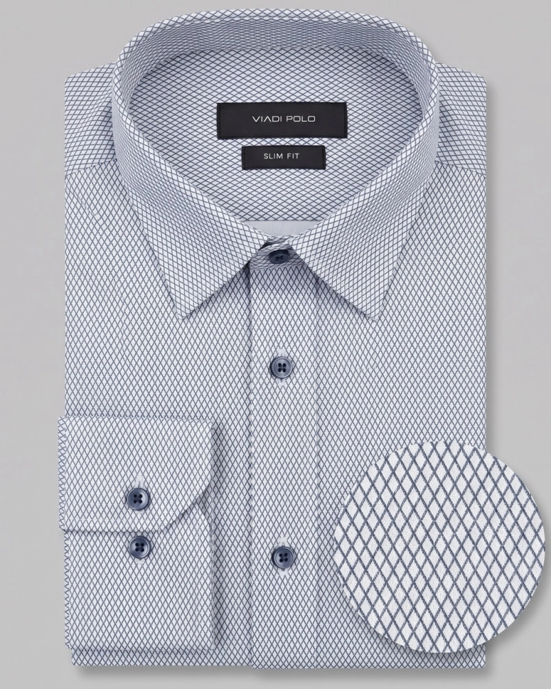 Koszula Męska Elegancka Błękitna we Wzorki Slim Fit Viadi Polo