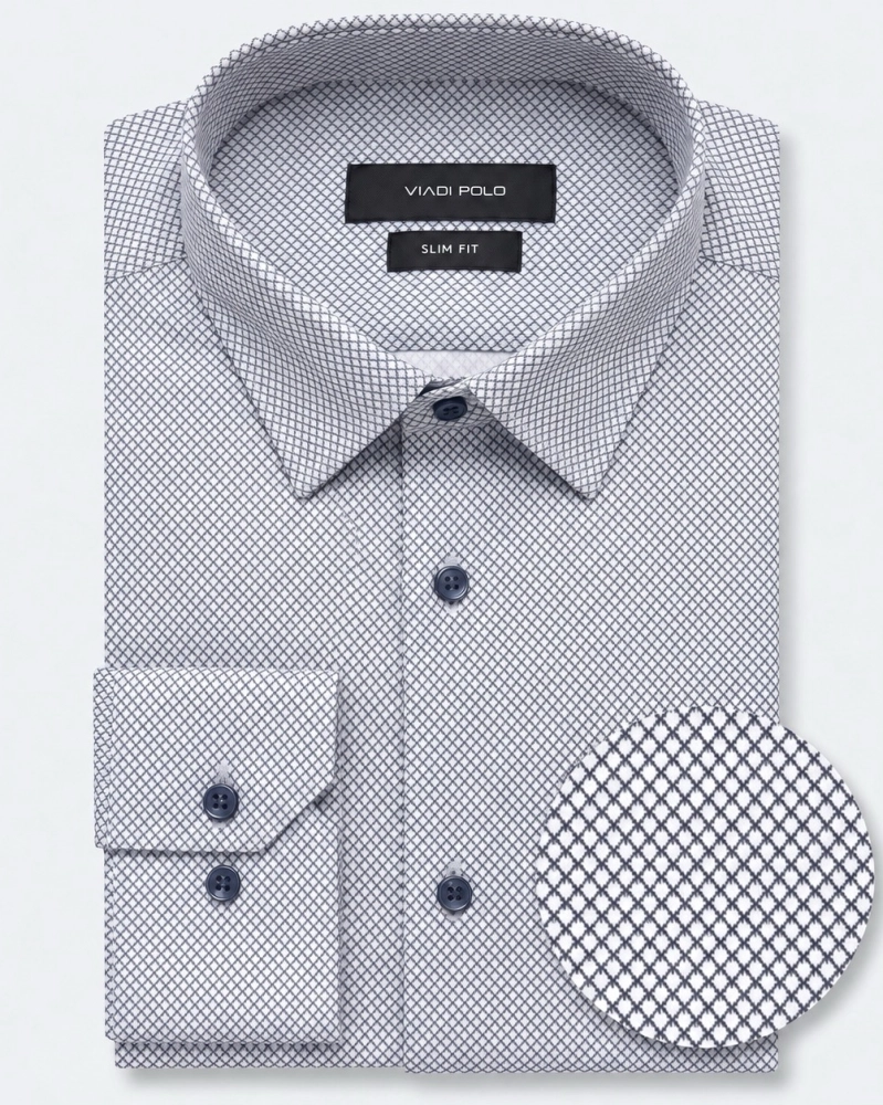 Koszula Męska Elegancka Biała we Wzorki Slim Fit Viadi Polo