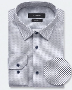 Koszula Męska Elegancka Biała we Wzorki Slim Fit Viadi Polo L282