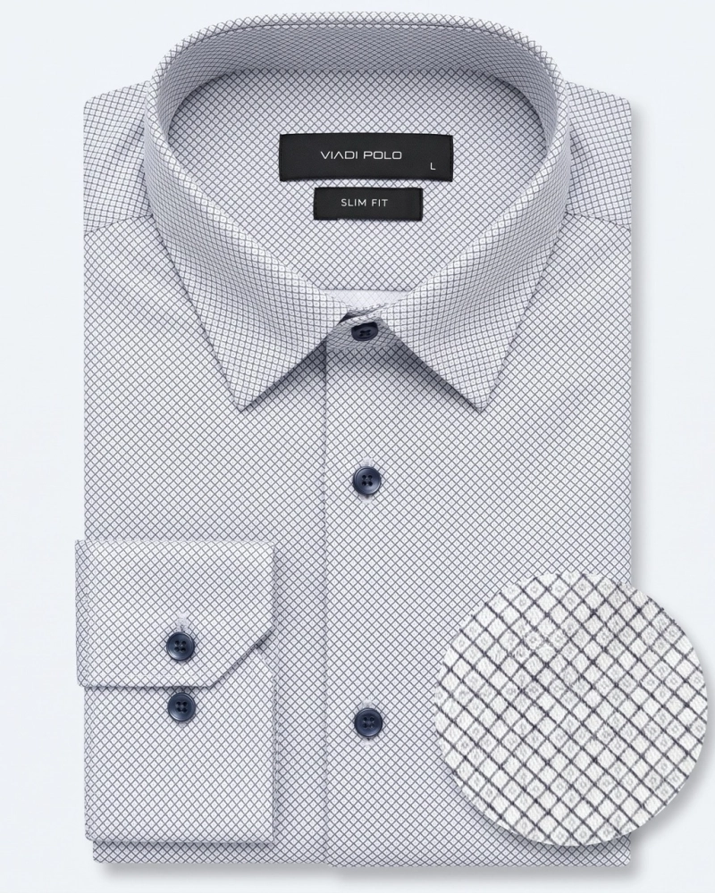 Koszula Męska Elegancka Błękitna we Wzorki Slim Fit Viadi Polo