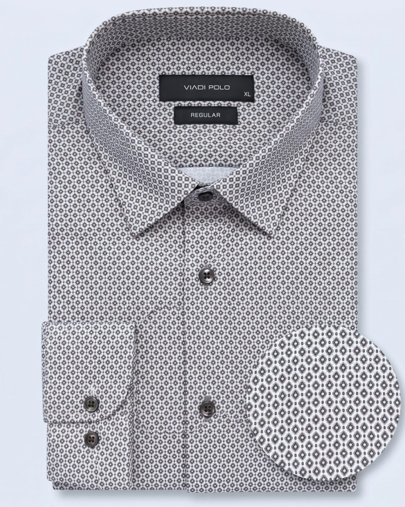 Koszula Męska Elegancka Beżowa we wzorki Regular Viadi Polo