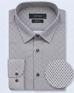 Koszula Męska Elegancka Beżowa we wzorki Regular Viadi Polo L299