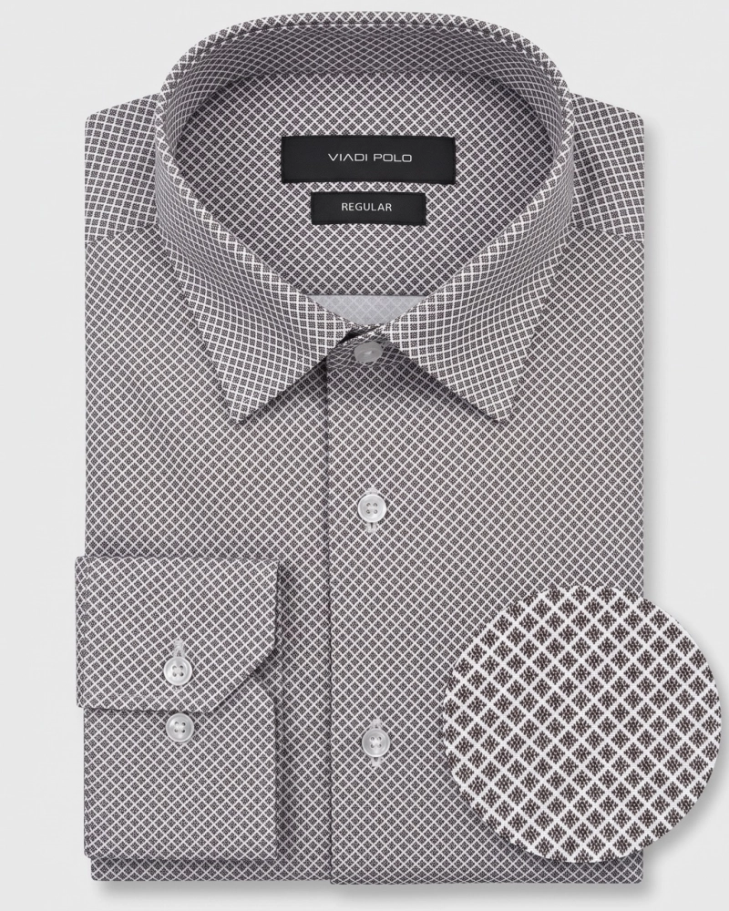 Koszula Męska Elegancka Brązowa we wzorki Regular Viadi Polo