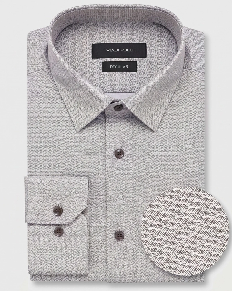 Koszula Męska Elegancka Beżowa we Wzorki Regular Viadi Polo