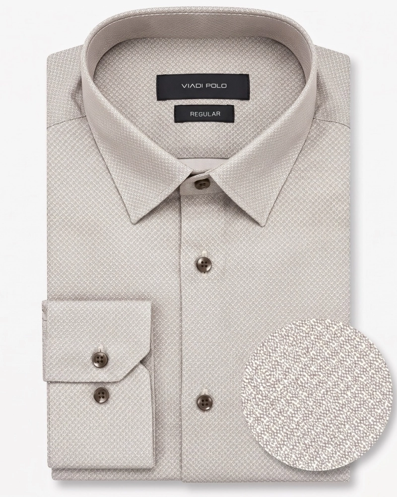 Koszula Męska Elegancka Beżowa we Wzorki Regular Viadi Polo L296