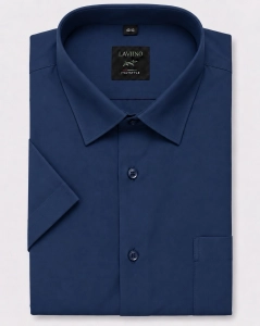 Koszula Męska Elegancka Gładka Granatowa w kroju Regular Laviino K946