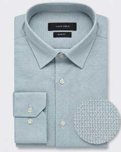 Koszula Męska Elegancka Miętowa we Wzorki Slim Fit Viadi Polo L275