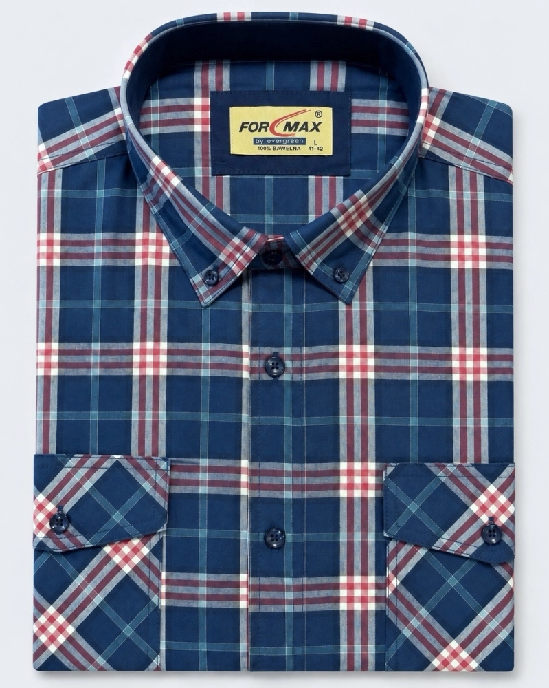 Koszula Męska Casual Granatowa w Kratę Regular Formax
