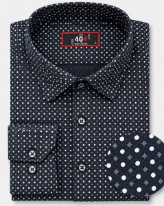 Koszula Męska Elegancka Czarna w Kropki Slim Fit 4Q4 Men's Wear L327