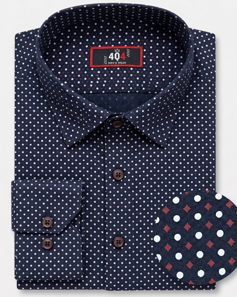 Koszula Męska Elegancka Granatowa w Kropki SLIM FIT 4Q4 Men's Wear