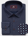 Koszula Męska Elegancka Granatowa w Kropki SLIM FIT 4Q4 Men's Wear
