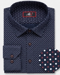Koszula Męska Elegancka Granatowa w Kropki Slim Fit 4Q4 Men's Wear L328