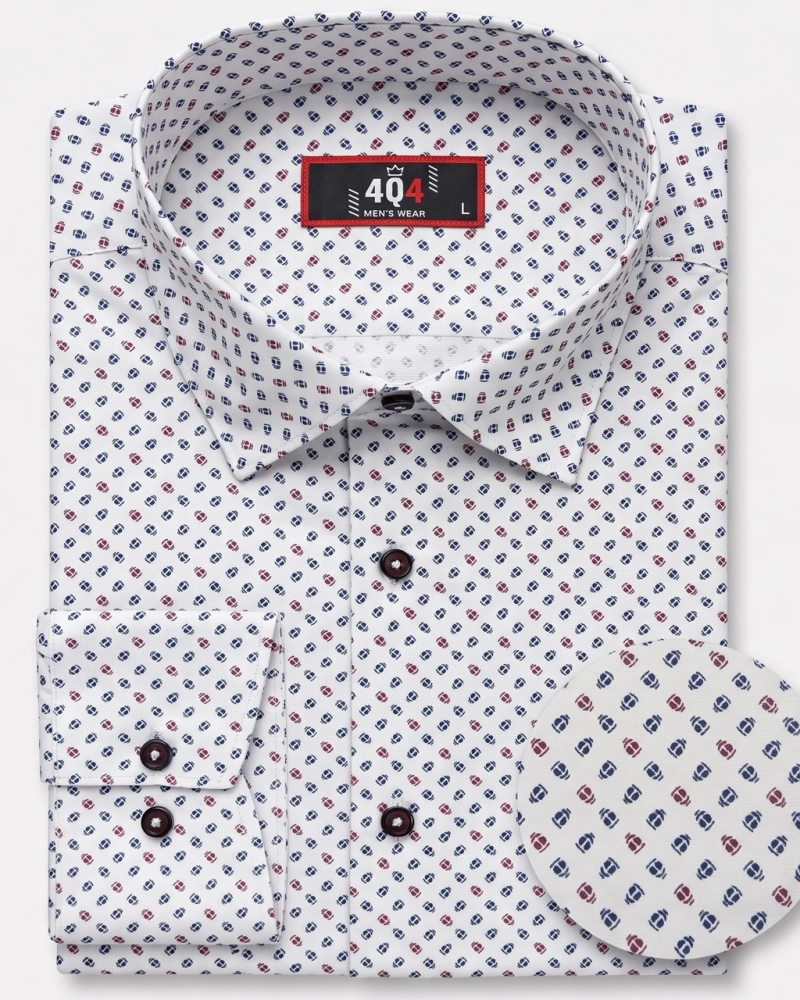 Koszula Męska Elegancka Biała we Wzorki Slim Fit 4Q4 Men's Wear