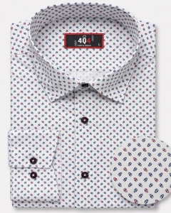 Koszula Męska Elegancka Biała we Wzorki Slim Fit 4Q4 Men's Wear L329