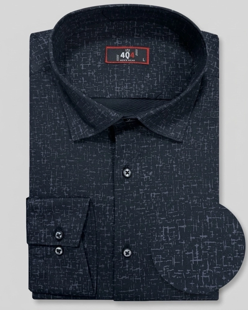Koszula Męska Elegancka Czarna we Wzorki Slim Fit 4Q4 Men's Wear