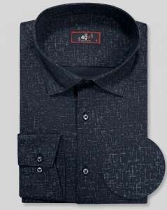Koszula Męska Elegancka Czarna we Wzorki Slim Fit 4Q4 Men's Wear L330