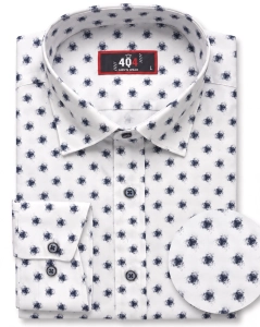 Koszula Męska Elegancka Biała we Wzorki Slim Fit 4Q4 Men's Wear L331