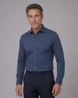Koszula Męska Elegancka Granatowa we Wzorki Slim Fit 4Q4 Men's Wear