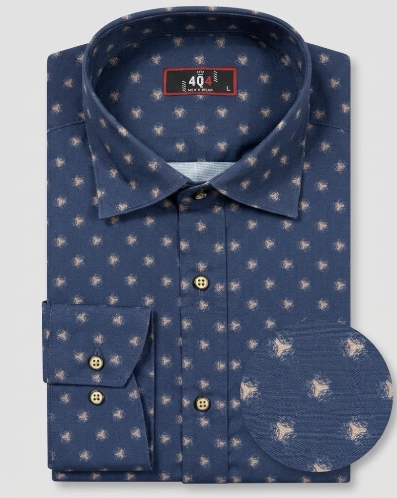 Koszula Męska Elegancka Granatowa we Wzorki Slim Fit 4Q4 Men's Wear