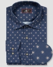 Koszula Męska Elegancka Granatowa we Wzorki Slim Fit 4Q4 Men's Wear