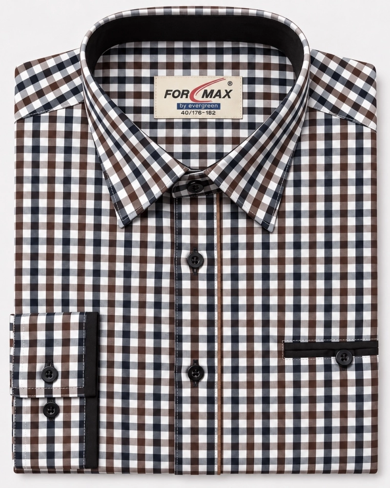 Koszula Męska Casual Brązowa w Kratę Regular Formax