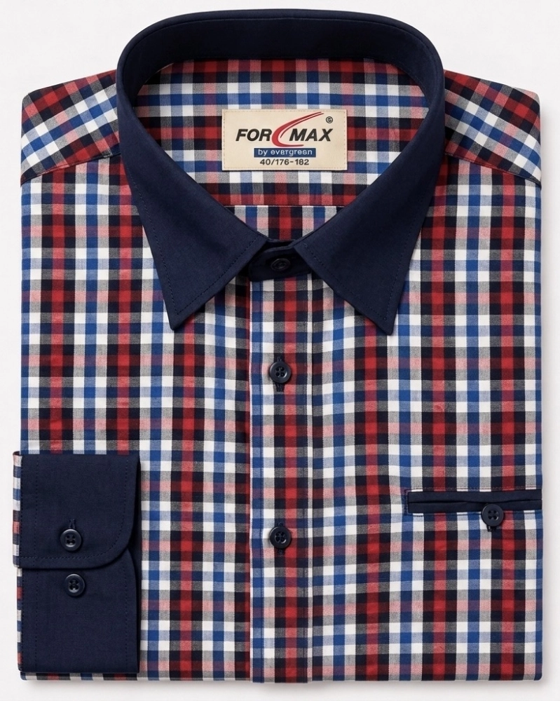 Koszula Męska Casual Czerwona w Kratę Regular Formax