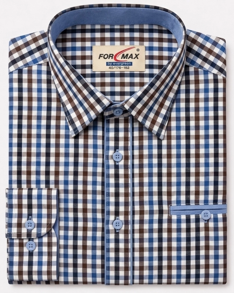 Koszula Męska Casual Niebieska w Kratę Regular Formax