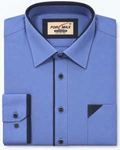 Koszula Męska Elegancka Gładka Niebieska z Lamówką Regular Formax L344