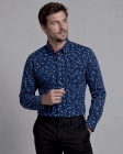 Koszula Męska Elegancka Jedwabna Granatowa w Kwiatki Regular Koneser