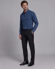 Koszula Męska Elegancka Jedwabna Granatowa w Kwiatki Regular Koneser