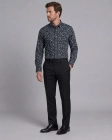 Koszula Męska Elegancka Jedwabna Czarna w Kwiatki Regular Koneser