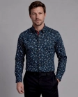 Koszula Męska Elegancka Jedwabna Granatowa w Kwiatki Regular Koneser