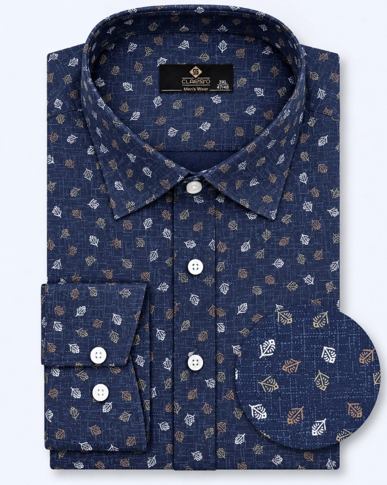 Koszula Męska Elegancka Granatowa we Wzorki Duże rozmiary Classo