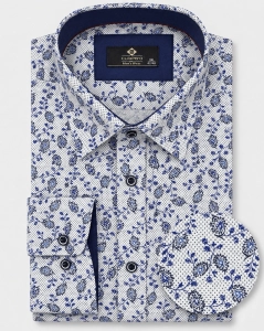 Koszula Męska Elegancka Biała we Wzorki Duże rozmiary Classo L401