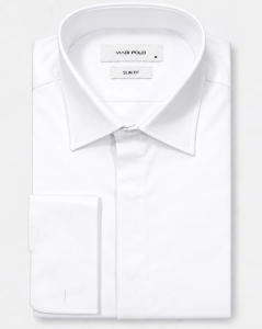 Koszula Męska Elegancka Gładka Biała z Mankietem na Spinki Slim Fit L403