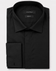Koszula Męska Elegancka Gładka Czarna z Mankietem na Spinki Slim Fit