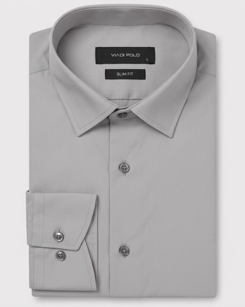 Koszula Męska Elegancka Gładka Szara Slim Fit Viadi Polo