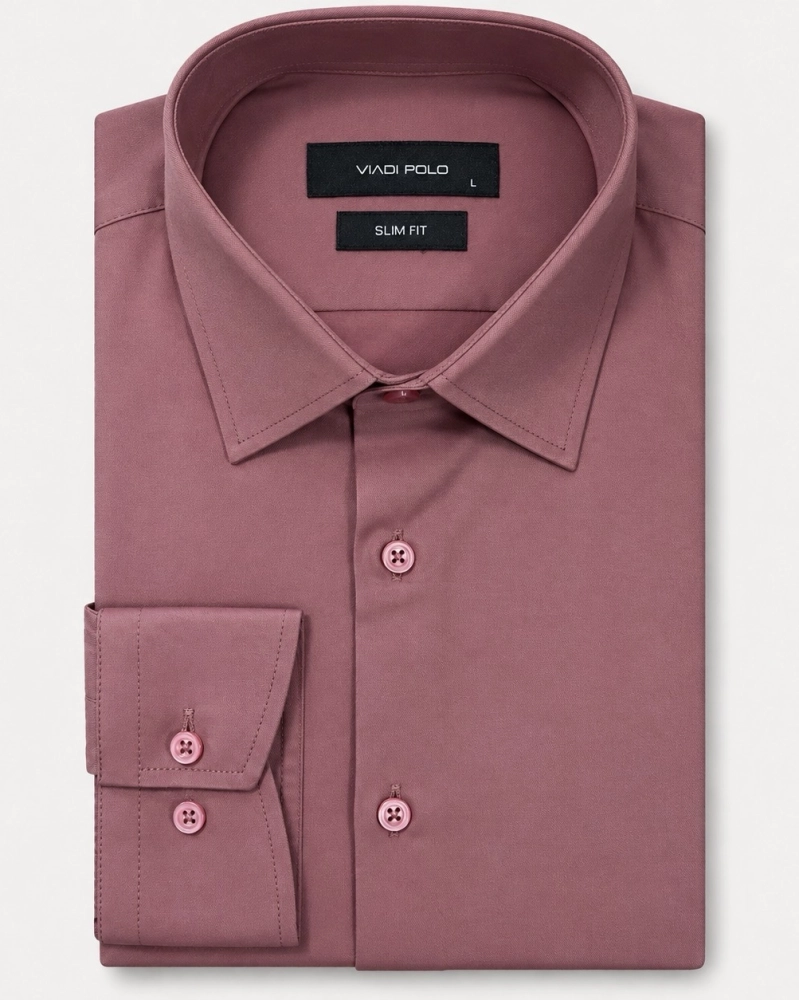 Koszula Męska Elegancka Gładka Różowa Indyjski Róż Slim Fit Viadi Polo