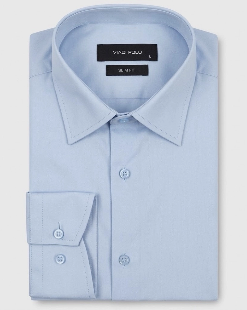 Koszula Męska Elegancka Gładka Niebieska Slim Fit Viadi Polo