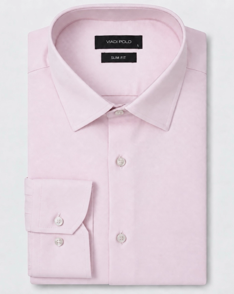 Koszula Męska Elegancka Gładka Różowa Pudrowy Róż Slim Fit Viadi Polo
