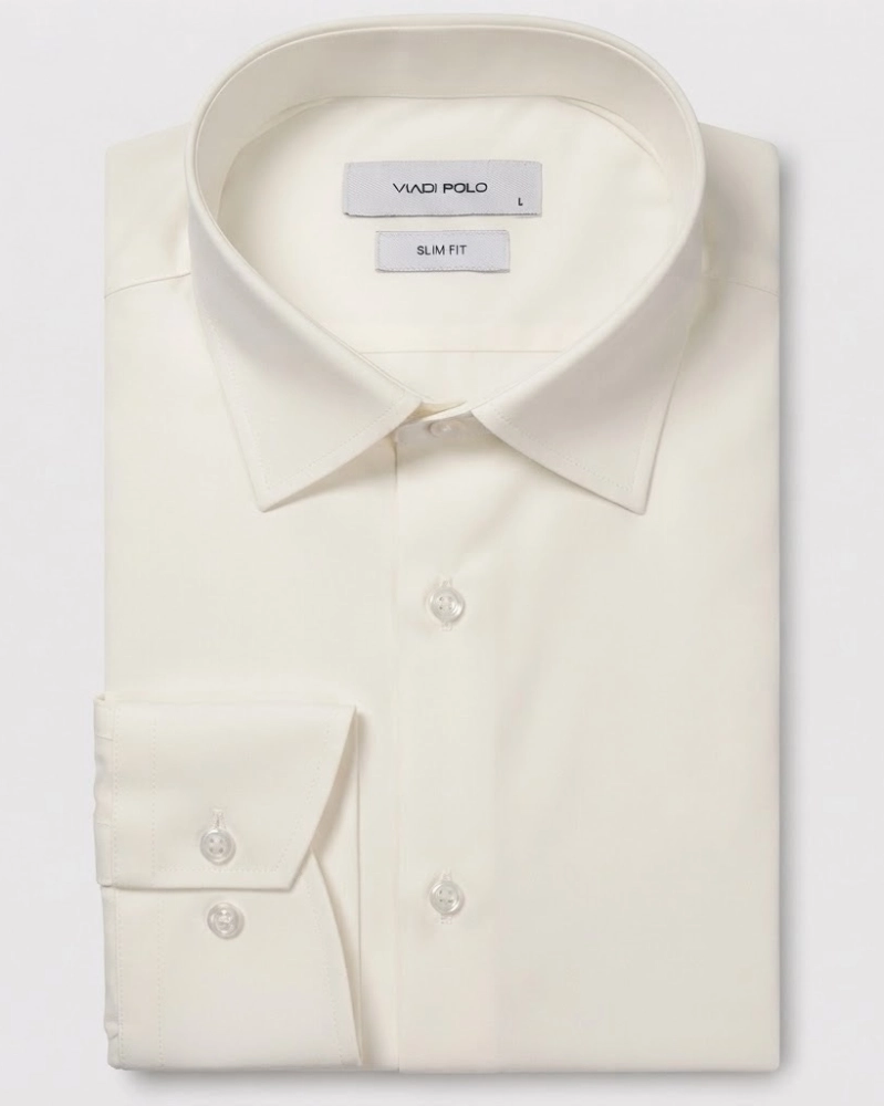 Koszula Męska Elegancka Gładka Ekri Ecru Slim Fit Viadi Polo