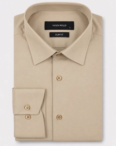 Koszula Męska Elegancka Gładka Beżowa Slim Fit Viadi Polo L414