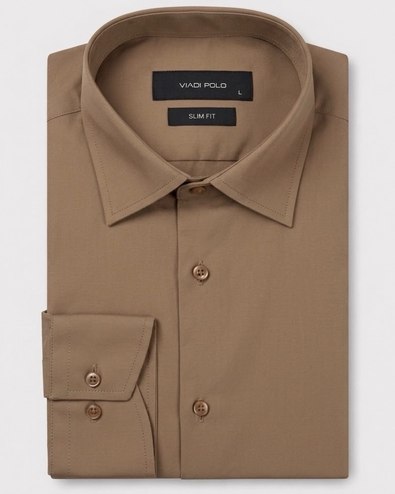 Koszula Męska Elegancka Gładka Karmelowa Slim Fit Viadi Polo