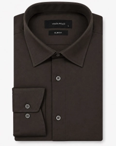 Koszula Męska Elegancka Gładka Brązowa Slim Fit Viadi Polo L416