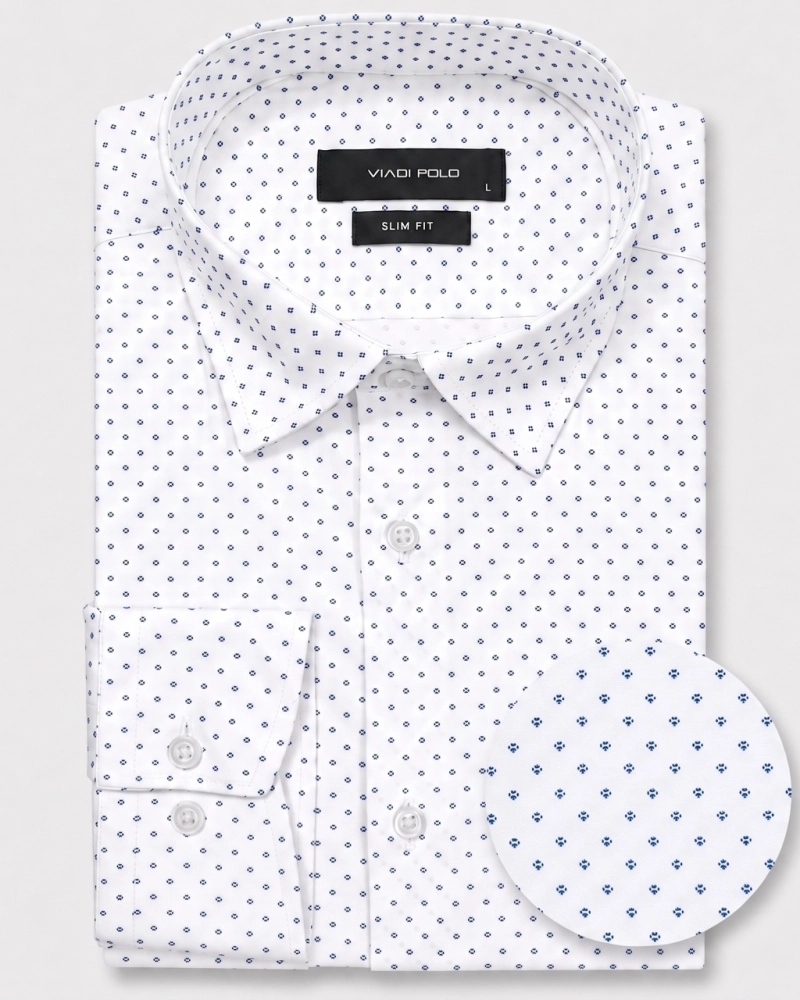 Koszula Męska Elegancka Biała we Wzorki Slim Fit Viadi Polo