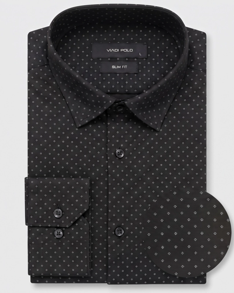 Koszula Męska Elegancka Czarna we Wzorki Slim Fit Viadi Polo
