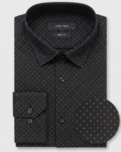Koszula Męska Elegancka Czarna we Wzorki Slim Fit Viadi Polo L419