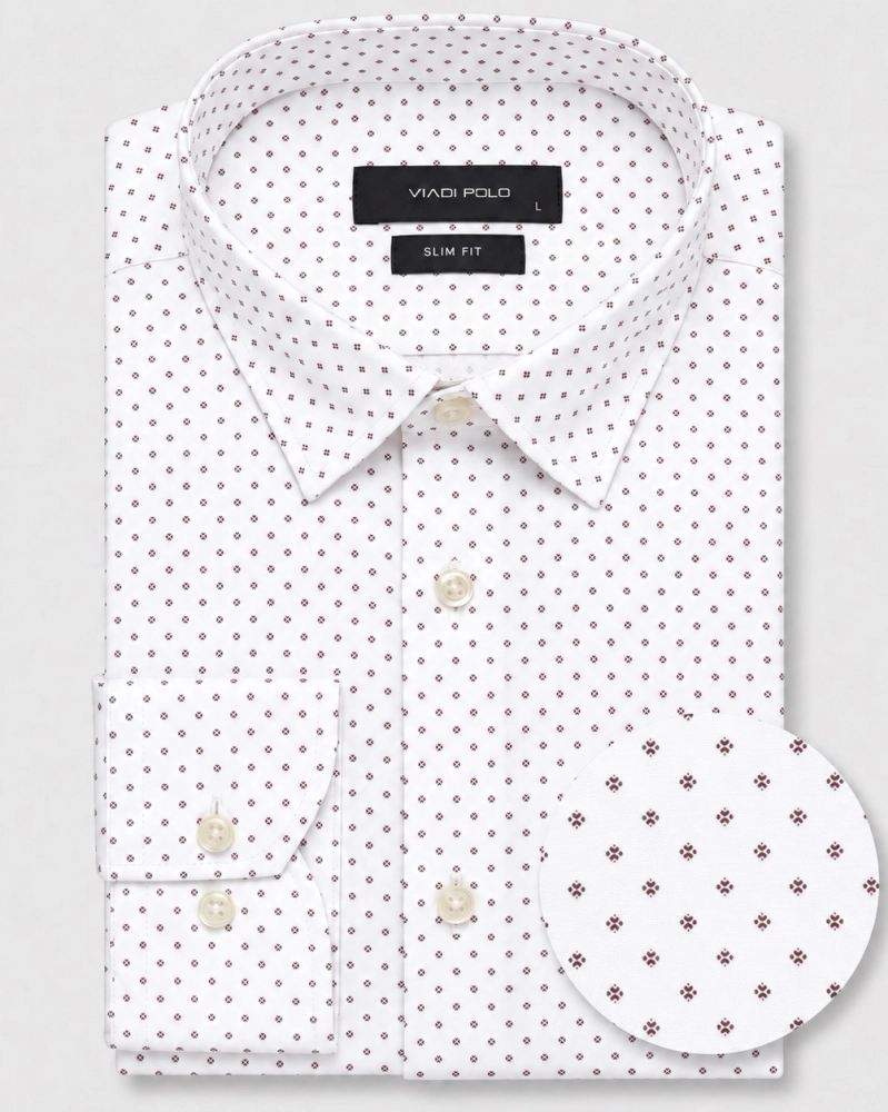 Koszula Męska Elegancka Biała we Wzorki Slim Fit Viadi Polo